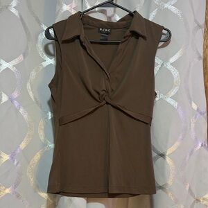BCBG Brown Twist-Front Sleeveless Blouse